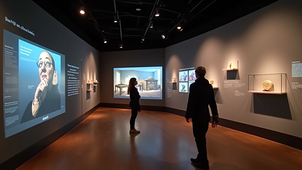 Eesti muuseumi digitaalse näituse näide koos interaktiivsete ekraanidega ja kultuuriliste eksponaatidega