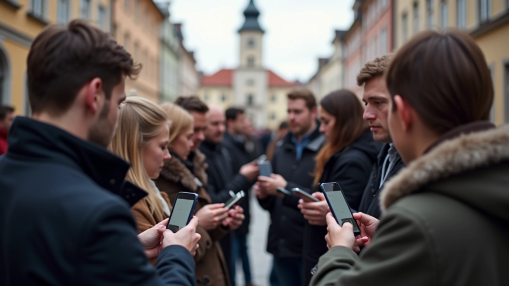 Külastajate rühm Tallinna vanaliinas kasutab AR-rakendust koos