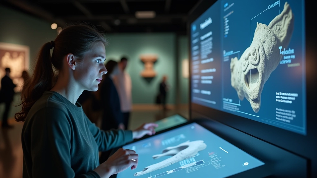 Külastaja kasutab 3D mudeli uurimiseks interaktiivset ekraani muuseumis